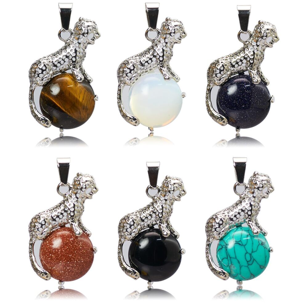 1537 6 Pieces Leopard Shaped Gemstone Pendants Crystal Cabochon Shape